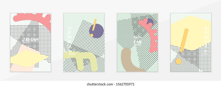 Abstract paper cut layout top view. Flyer templates with paper cut geometric shapes flat lay with 3d realistic shadow. Pastel colors. Vector cover set craft paper style.