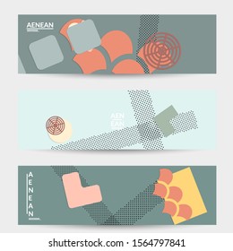Abstract paper cut layout top view. Banner templates with paper cut geometric shapes flat lay with 3d realistic shadow. Pastel colors. Vector banner set craft paper style.