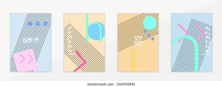 Abstract paper cut layout top view. Flyer templates with paper cut geometric shapes flat lay with 3d realistic shadow. Pastel colors. Vector cover set craft paper style.