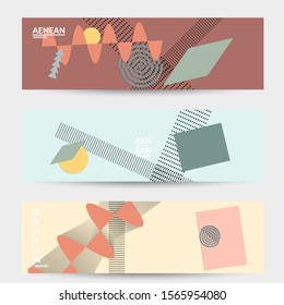 Abstract paper cut layout top view. Banner templates with paper cut geometric shapes flat lay with 3d realistic shadow. Pastel colors. Vector banner set craft paper style.