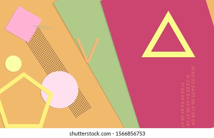 Abstract paper cut layout top view. Background template with paper cut geometric shapes flat lay with 3d realistic shadow. Pastel colors. Vector banner craft paper style.