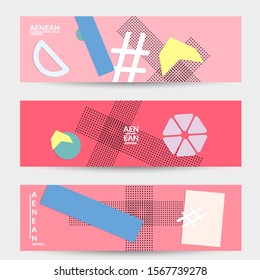 Abstract paper cut layout top view. Banner templates with paper cut geometric shapes flat lay with 3d realistic shadow. Pastel colors. Vector banner set craft paper style.
