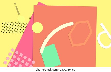 Abstract paper cut layout top view. Background template with paper cut geometric shapes flat lay with 3d realistic shadow. Pastel colors. Vector banner craft paper style.