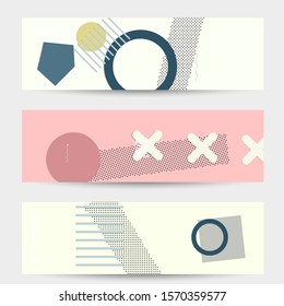Abstract paper cut layout top view. Banner templates with paper cut geometric shapes flat lay with 3d realistic shadow. Pastel colors. Vector banner set craft paper style.