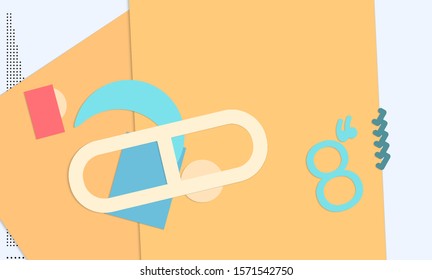 Abstract paper cut layout top view. Background template with paper cut geometric shapes flat lay with 3d realistic shadow. Pastel colors. Vector banner craft paper style.