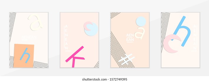 Abstract paper cut layout top view. Flyer templates with paper cut geometric shapes flat lay with 3d realistic shadow. Pastel colors. Vector cover set craft paper style.