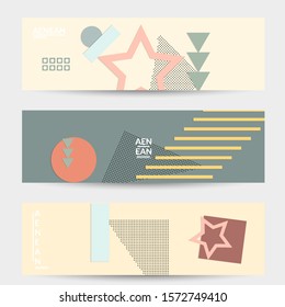 Abstract paper cut layout top view. Banner templates with paper cut geometric shapes flat lay with 3d realistic shadow. Pastel colors. Vector banner set craft paper style.