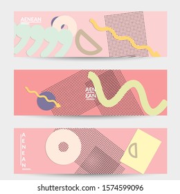 Abstract paper cut layout top view. Banner templates with paper cut geometric shapes flat lay with 3d realistic shadow. Pastel colors. Vector banner set craft paper style.