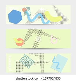 Abstract paper cut layout top view. Banner templates with paper cut geometric shapes flat lay with 3d realistic shadow. Pastel colors. Vector banner set craft paper style.