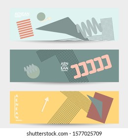 Abstract paper cut layout top view. Banner templates with paper cut geometric shapes flat lay with 3d realistic shadow. Pastel colors. Vector banner set craft paper style.
