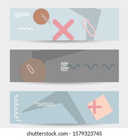 Abstract paper cut layout top view. Banner templates with paper cut geometric shapes flat lay with 3d realistic shadow. Pastel colors. Vector banner set craft paper style.