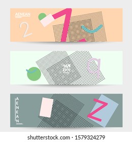 Abstract paper cut layout top view. Banner templates with paper cut geometric shapes flat lay with 3d realistic shadow. Pastel colors. Vector banner set craft paper style.