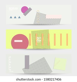 Abstract paper cut layout top view. Banner templates with paper cut geometric shapes flat lay with 3d realistic shadow. Pastel colors. Vector banner set craft paper style.