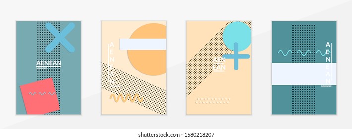 Abstract paper cut layout top view. Flyer templates with paper cut geometric shapes flat lay with 3d realistic shadow. Pastel colors. Vector cover set craft paper style.