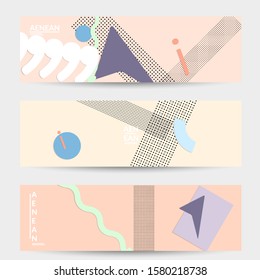 Abstract paper cut layout top view. Banner templates with paper cut geometric shapes flat lay with 3d realistic shadow. Pastel colors. Vector banner set craft paper style.