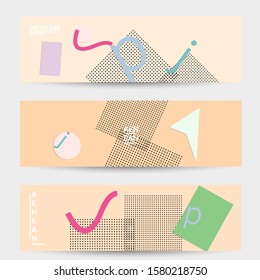 Abstract paper cut layout top view. Banner templates with paper cut geometric shapes flat lay with 3d realistic shadow. Pastel colors. Vector banner set craft paper style.