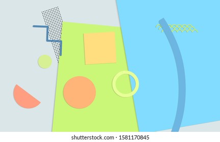 Abstract paper cut layout top view. Background template with paper cut geometric shapes flat lay with 3d realistic shadow. Pastel colors. Vector banner craft paper style.