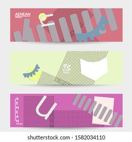 Abstract paper cut layout top view. Banner templates with paper cut geometric shapes flat lay with 3d realistic shadow. Pastel colors. Vector banner set craft paper style.