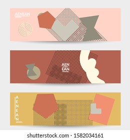 Abstract paper cut layout top view. Banner templates with paper cut geometric shapes flat lay with 3d realistic shadow. Pastel colors. Vector banner set craft paper style.