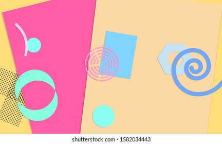 Abstract paper cut layout top view. Background template with paper cut geometric shapes flat lay with 3d realistic shadow. Pastel colors. Vector banner craft paper style.