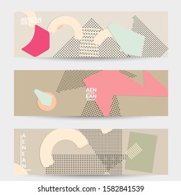 Abstract paper cut layout top view. Banner templates with paper cut geometric shapes flat lay with 3d realistic shadow. Pastel colors. Vector banner set craft paper style.