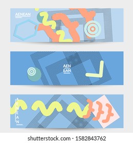 Abstract paper cut layout top view. Banner templates with paper cut geometric shapes flat lay with 3d realistic shadow. Pastel colors. Vector banner set craft paper style.