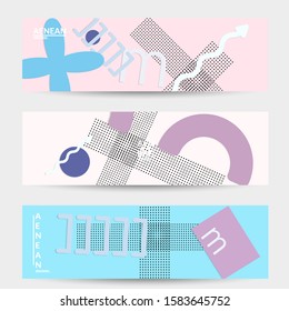 Abstract paper cut layout top view. Banner templates with paper cut geometric shapes flat lay with 3d realistic shadow. Pastel colors. Vector banner set craft paper style.