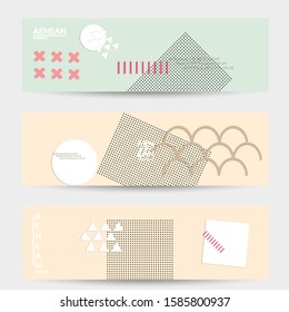 Abstract paper cut layout top view. Banner templates with paper cut geometric shapes flat lay with 3d realistic shadow. Pastel colors. Vector banner set craft paper style.