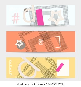 Abstrakter Papierschnitt-Layout Draufsicht. Bannervorlagen mit geometrisch geschnittenen Formen flach mit 3D-realistischem Schatten. Pastellfarben. Vektorillustration-Banner-Set Papier Stil.