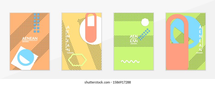 Abstract paper cut layout top view. Flyer templates with paper cut geometric shapes flat lay with 3d realistic shadow. Pastel colors. Vector cover set craft paper style.
