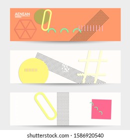 Abstract paper cut layout top view. Banner templates with paper cut geometric shapes flat lay with 3d realistic shadow. Pastel colors. Vector banner set craft paper style.