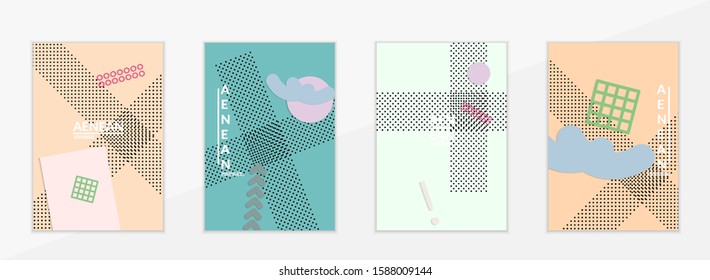 Abstract paper cut layout top view. Flyer templates with paper cut geometric shapes flat lay with 3d realistic shadow. Pastel colors. Vector cover set craft paper style.