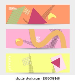 Abstract paper cut layout top view. Banner templates with paper cut geometric shapes flat lay with 3d realistic shadow. Pastel colors. Vector banner set craft paper style.