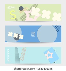 Abstract paper cut layout top view. Banner templates with paper cut geometric shapes flat lay with 3d realistic shadow. Pastel colors. Vector banner set craft paper style.