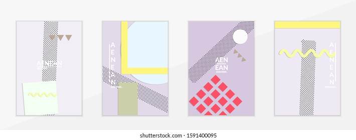 Abstract paper cut layout top view. Flyer templates with paper cut geometric shapes flat lay with 3d realistic shadow. Pastel colors. Vector cover set craft paper style.