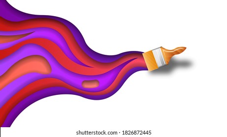 Abstract Paper Cut Paintbrush Different Colored Stroke Shadow Fashionable Vector Design Style Illustration