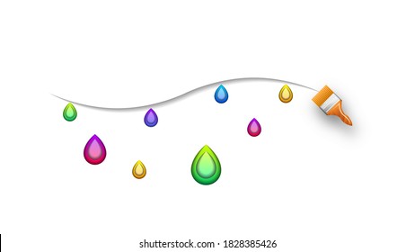 Abstract Paper Cut Paintbrush Different Colored Stroke Shadow Fashionable Vector Design Style Illustration Water Drops