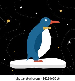 Abstract paper cut penguin pattern background. Childish crafted penguin  bird for design new year holiday card, birthday invitation, bag print, wallpaper etc. 