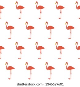 Abstract paper cut pink flamingo seamless pattern background. Childish crafted flamingo bird for design holiday wrapping paper, baby nappy, textile, birthday wallpaper etc.  