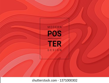 
Abstract paper cut red background with wavy layers; Realistic carving art; Vector 3d template; Material design concept.