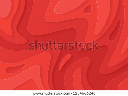 Abstract paper cut red background with wavy layers; Realistic carving art; Vector 3d template; Material design concept.
