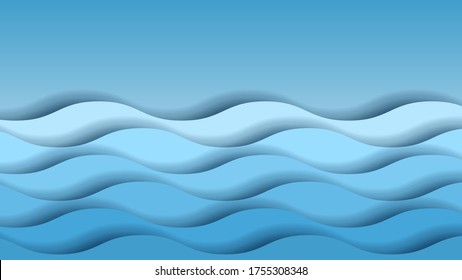 Abstract Paper Cut Sea Ocean Wave Water On Blue Background Vector Design