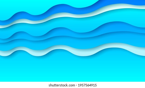 Abstract Paper Cut Sea Ocean Wave Water On Blue Background Vector Design
