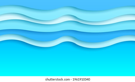 Abstract Paper Cut Sea Ocean Wave Water On Blue Background Vector Design