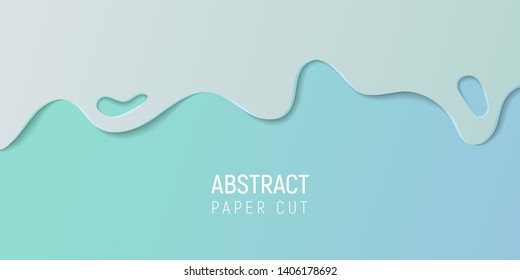 Abstract paper cut slime background. Banner with slime abstract background with cyan blue paper cut waves. Vector illustration.