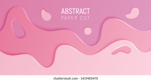 Abstract paper cut slime background. Banner with slime abstract background with pink paper cut waves. Vector illustration.