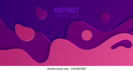 Abstract paper cut slime background. Banner with slime abstract background with pink and purple paper cut waves. Vector illustration.