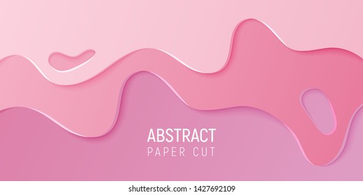 Abstract paper cut slime background. Banner with slime abstract background with pink paper cut waves. Vector illustration.