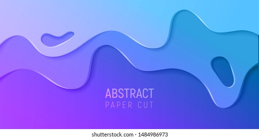 Abstract paper cut slime background. Banner with slime abstract background with purple and blue paper cut waves. Vector illustration.
