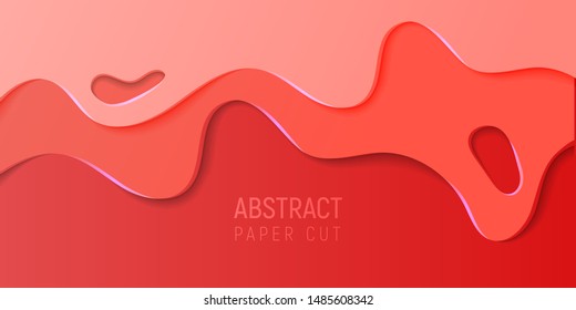 Abstract paper cut slime background. Banner with slime abstract background with red paper cut waves. Vector illustration.